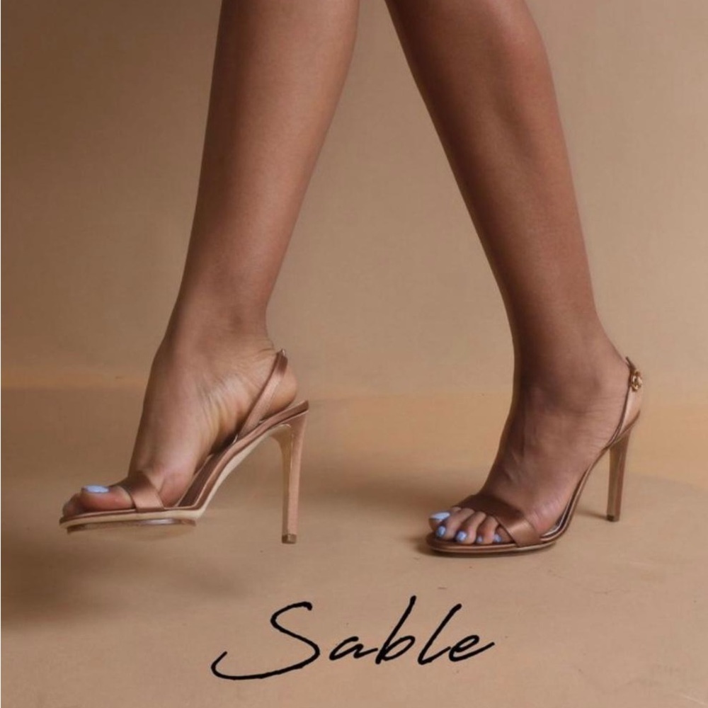 Salone Monet Sable Open Toe High Heel Satin Slingback Stiletto Heels Sandals NWT - Picture 3 of 12